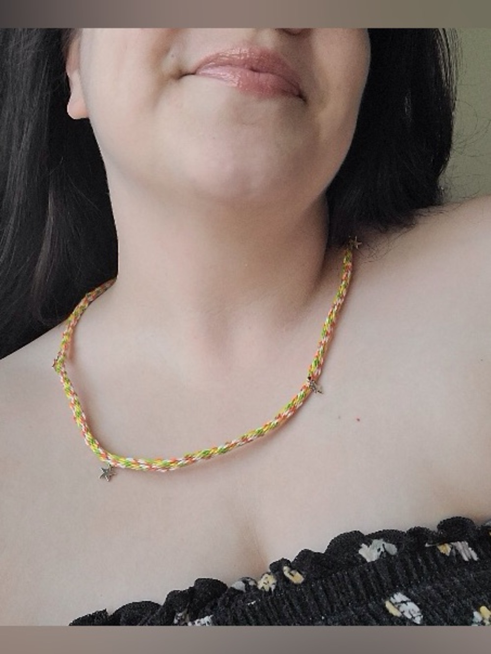 Handmade Braided Star Charm Necklace in Yellow orange green white unisex - Picture 4 of 10